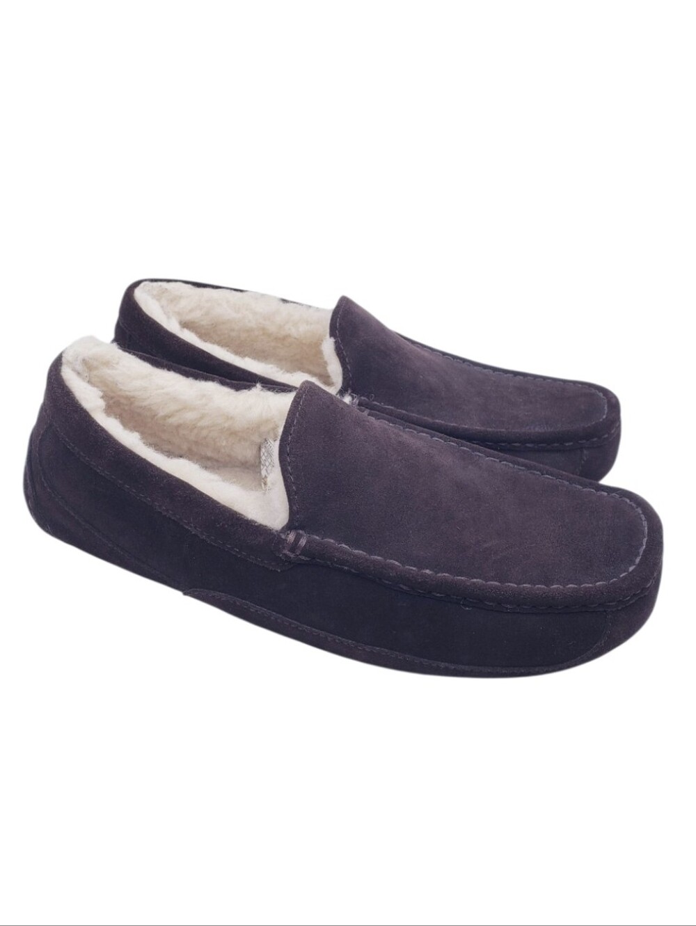 Ugg Ascot Brown Suede Leather Sherpa Wool Lined Slippers Men's Size 12